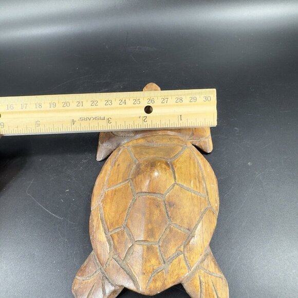 Vintage Hand Carved Wooden Turtle Figurine Decor Whimsical Wood Figure Hand Made - Picture 4 of 15